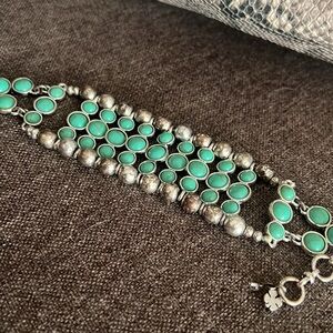LUCKY BRAND FAUX TURQUOISE BEADED SILVER WIDE BRACELET